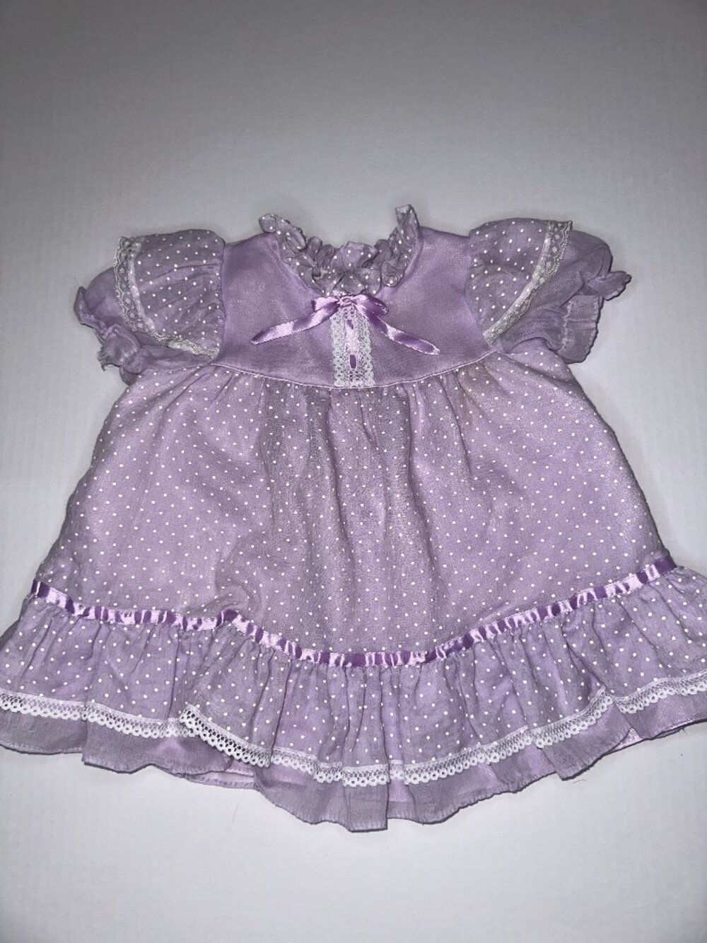Vintage Baby Girl Dress 18mo 2T Lace Ruffle Party Pageant Frilly lt purple EUC